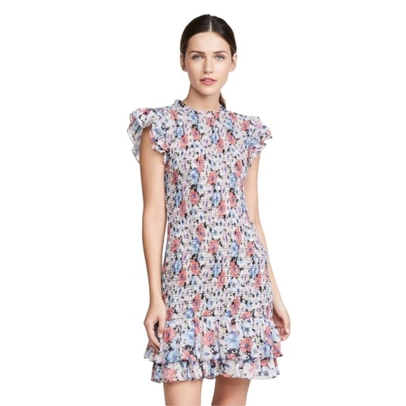 Veronica Beard Dresses & Skirts - Veronica Beard Cici Watercolor Dress Womens 6 Floral Smocked Mini Dress